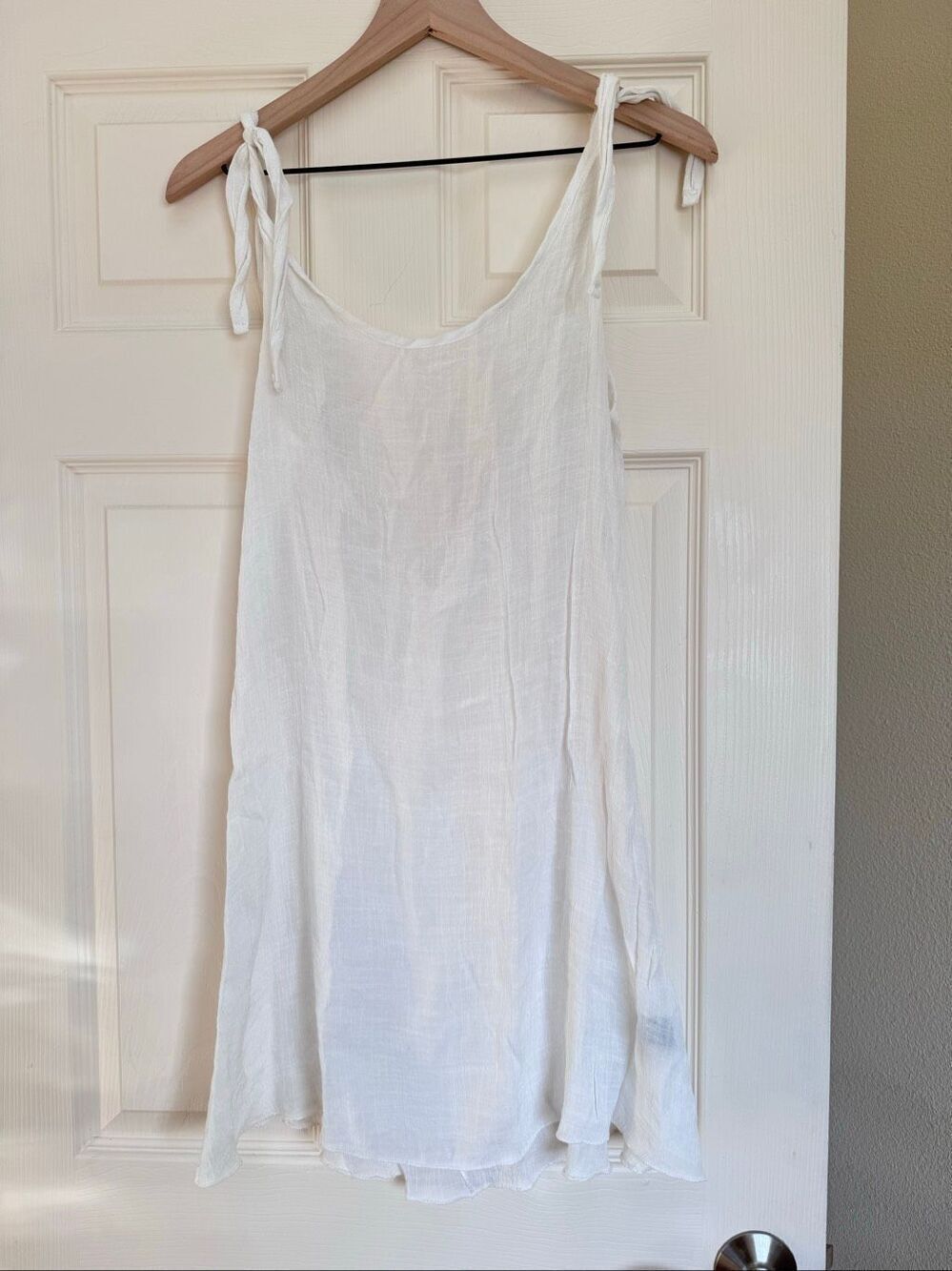 SHEIN M white linen feel sexy low cut back mini dress tie knot sleeveless swim c